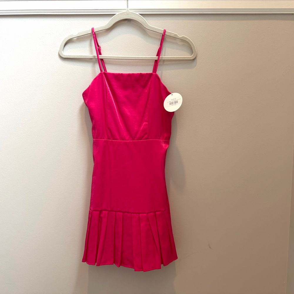 NWT Girls Miss Behave Vibrant Pink Pleated Mini Dress Size 12